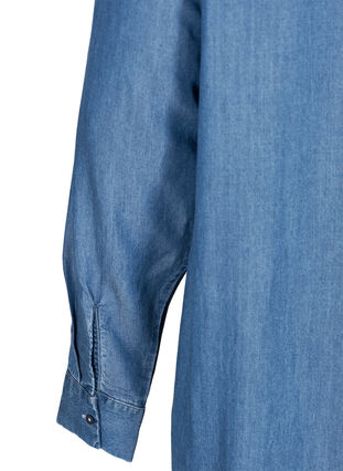 Langærmet tunika i lyocell, Mid blue denim, Packshot image number 3