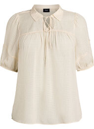 Bluse i b&aelig;k og b&oslash;lge med bindeb&aring;nd, Beige