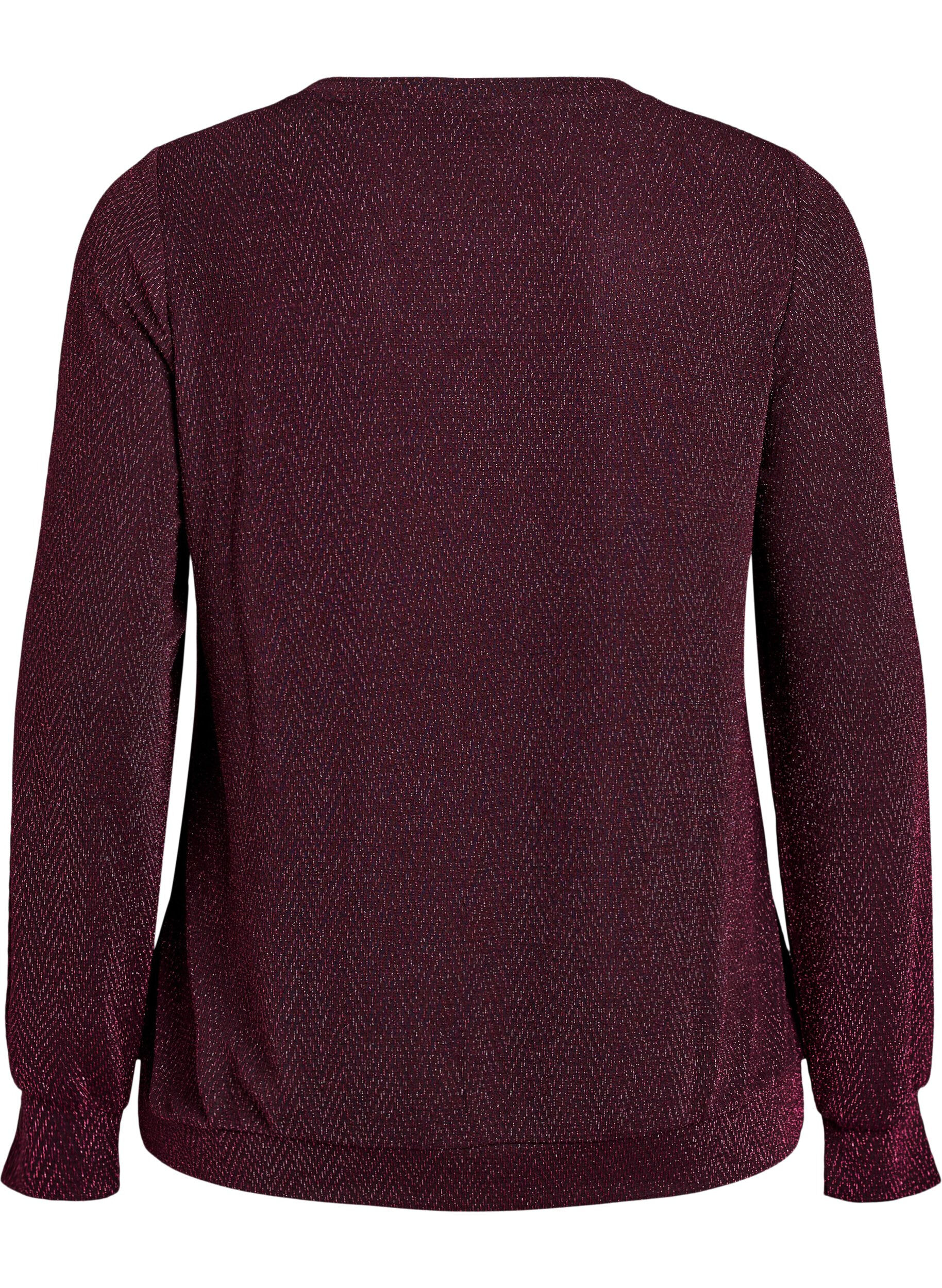 ZizziBluse med sildebensm&oslash;nster og glittertr&aring;d, M&oslash;rk Bordeaux, Packshot image number 1