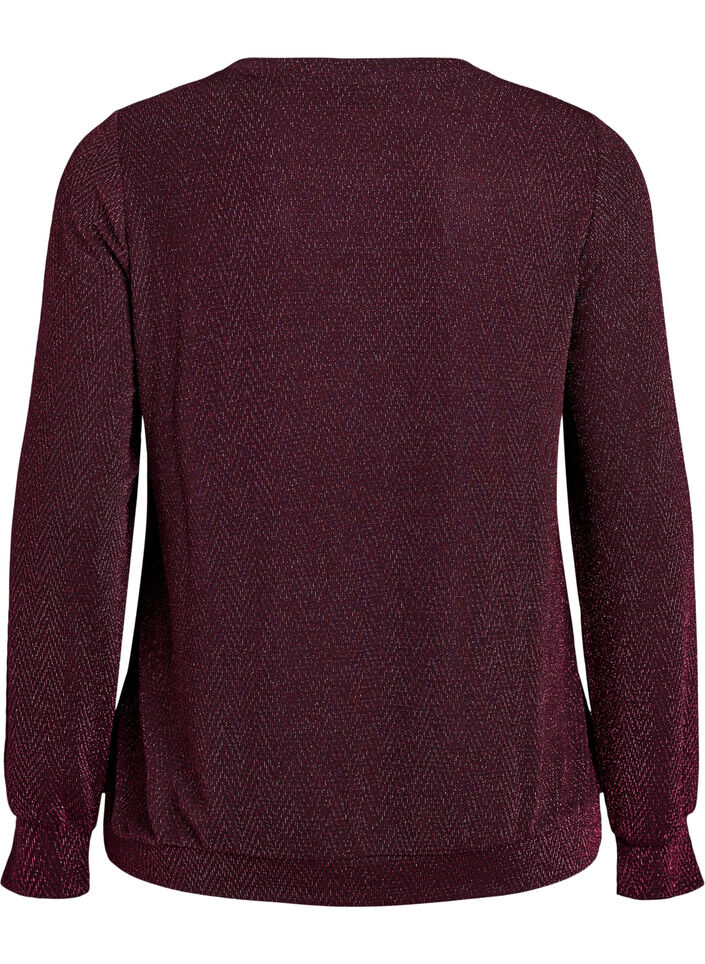Bluse med sildebensm&oslash;nster og glittertr&aring;d, M&oslash;rk Bordeaux, Packshot image number 1