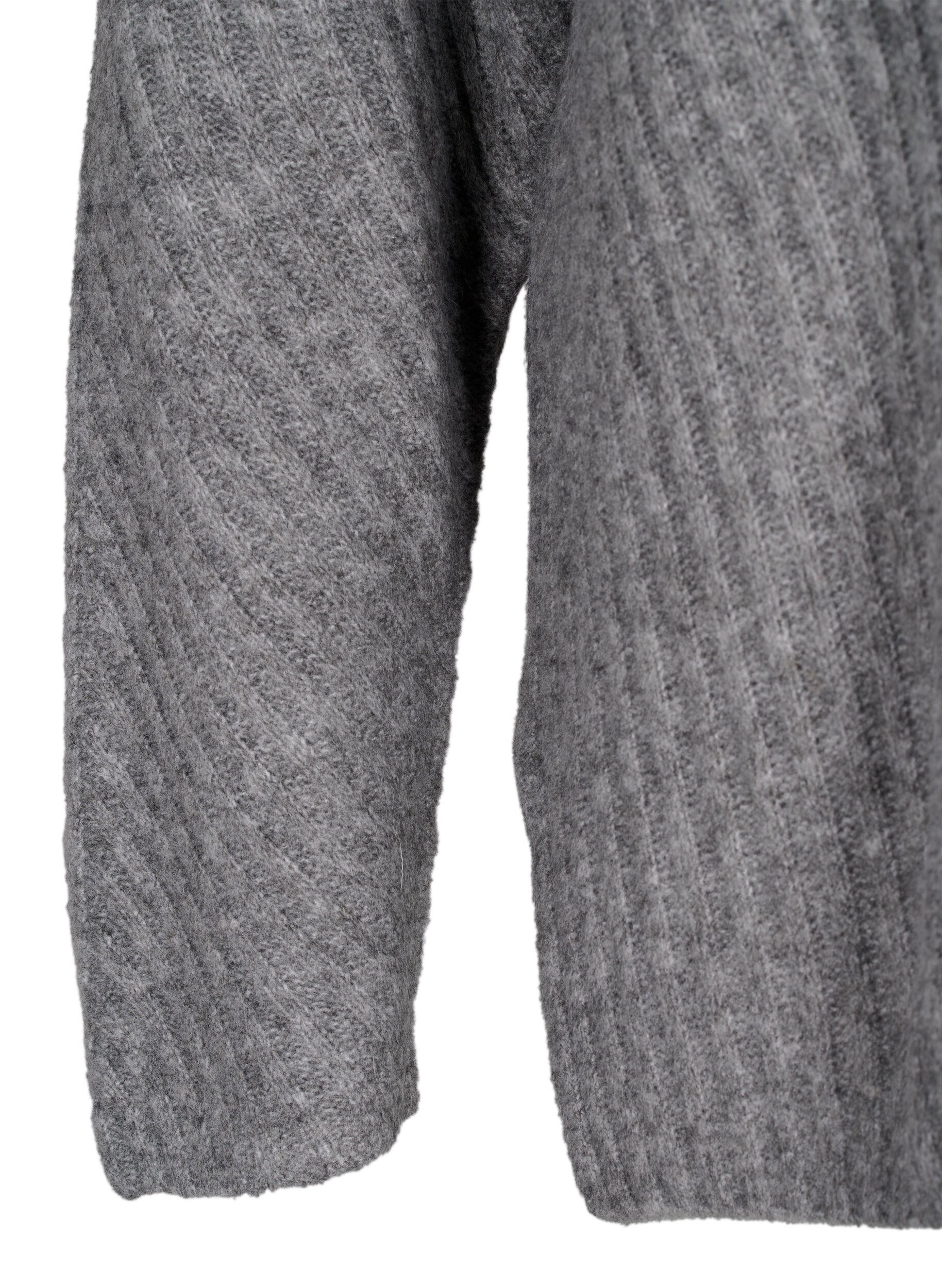 Zizzi Strikbluse med slids, Light Grey Melange, Packshot image number 3
