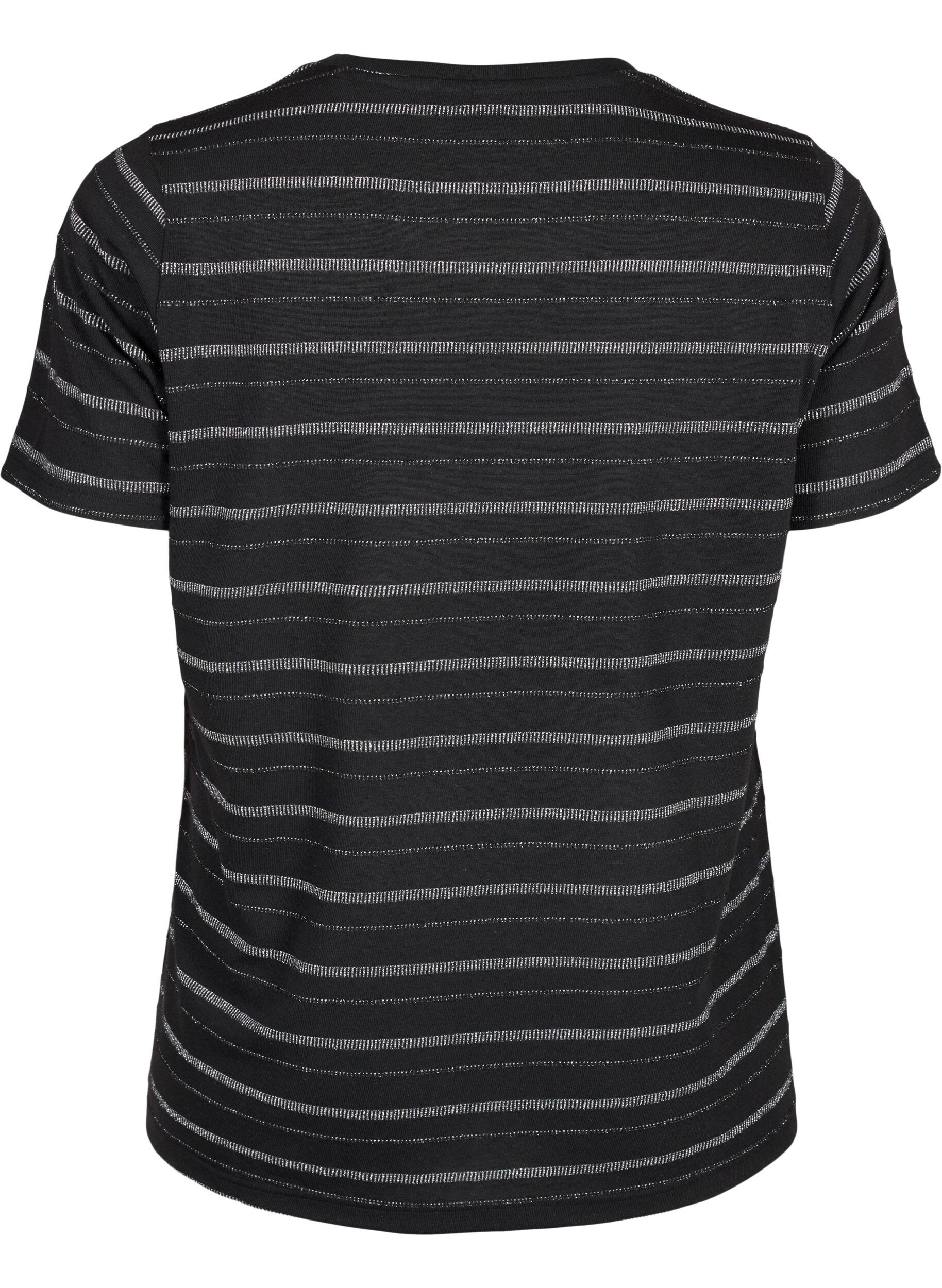 Zizzi T-shirt med s&oslash;lv glimmer, Black w. Silver, Packshot image number 1