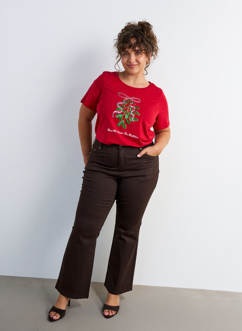 Jule t-shirt i &oslash;kologisk bomuld, R&oslash;d, Model image number 1