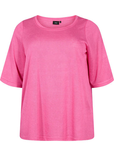 Bluse med 3/4 ærmer, Shocking Pink, Packshot image number 0