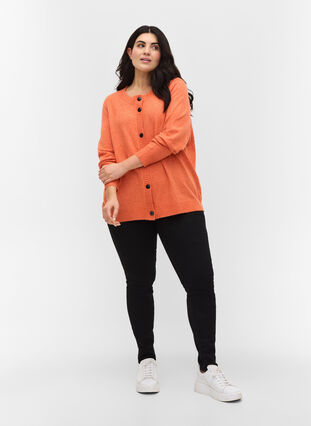 Kort strik cardigan med kontrastfarvede knapper, Mandarin Orange Mel, Model image number 2