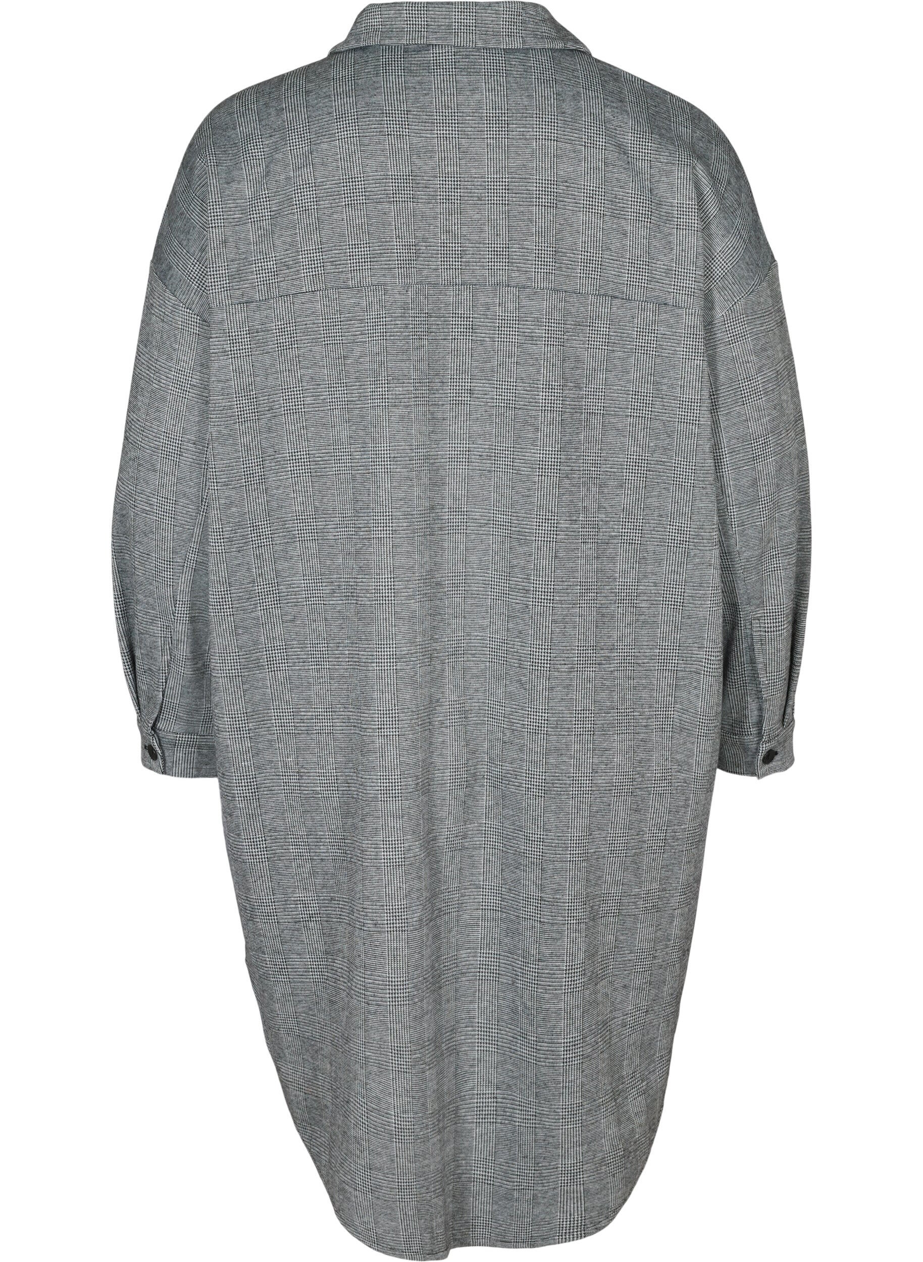 Zizzi Lang ternet skjorte med brystlommer, Black Check , Packshot image number 1