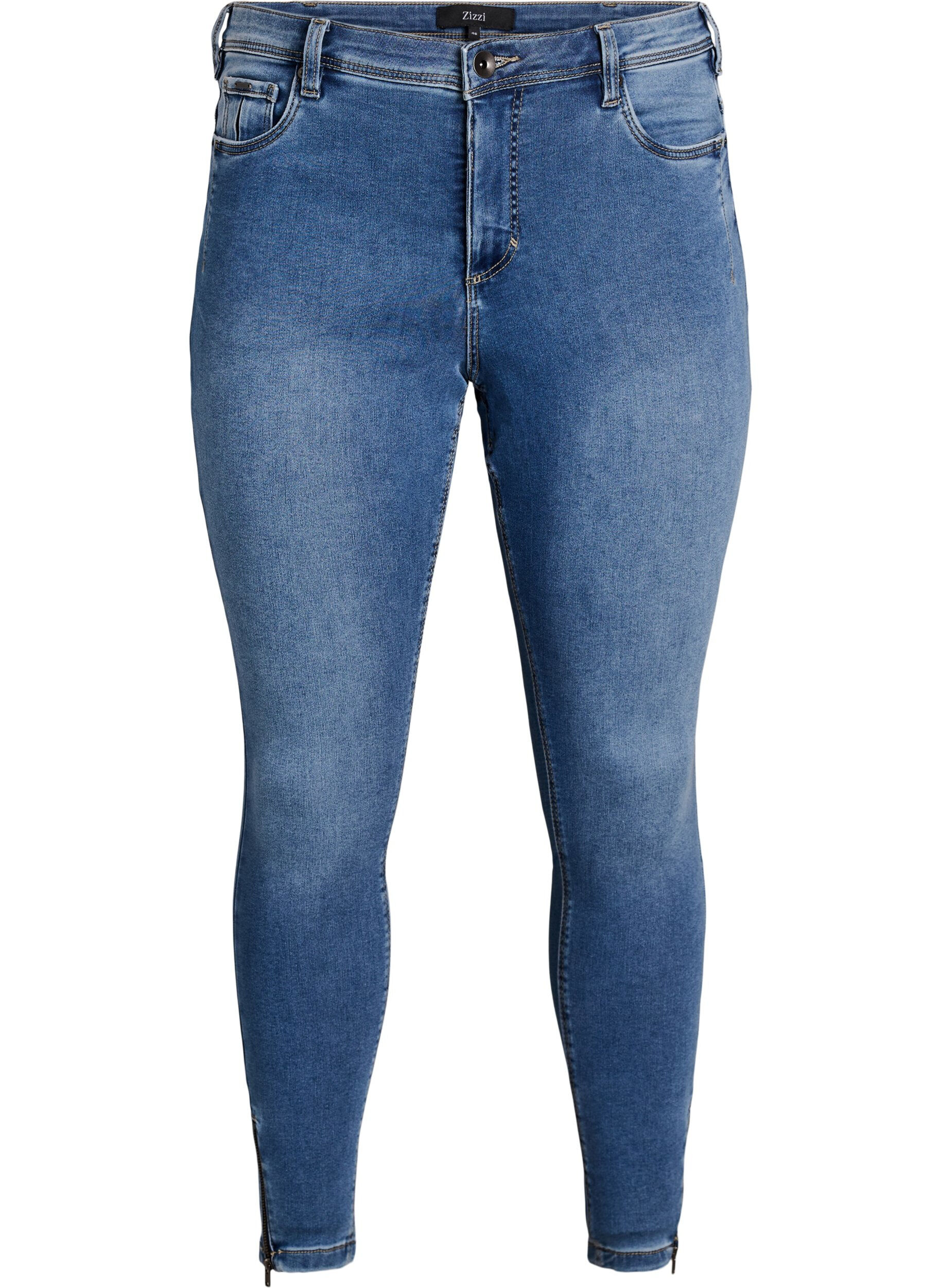 Zizzi Cropped Amy jeans med lynl&aring;sdetalje, Bl&aring;, Packshot image number 0