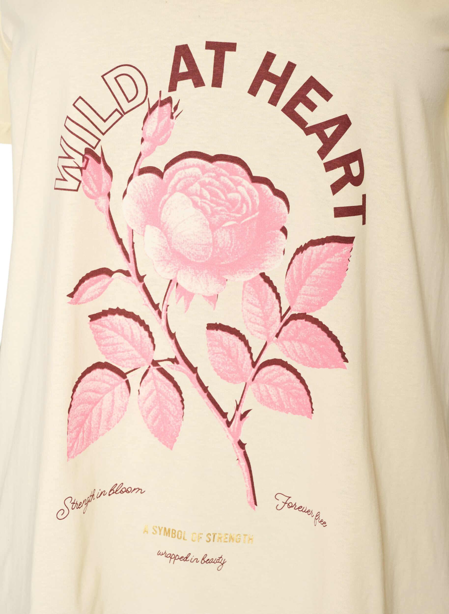 ZizziT-shirt i bomuld med frontprint og V-hals, Beige, Packshot image number 2