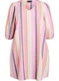 Kort kjole i h&oslash;r og viskose med 3/4 &aelig;rmer, Gul