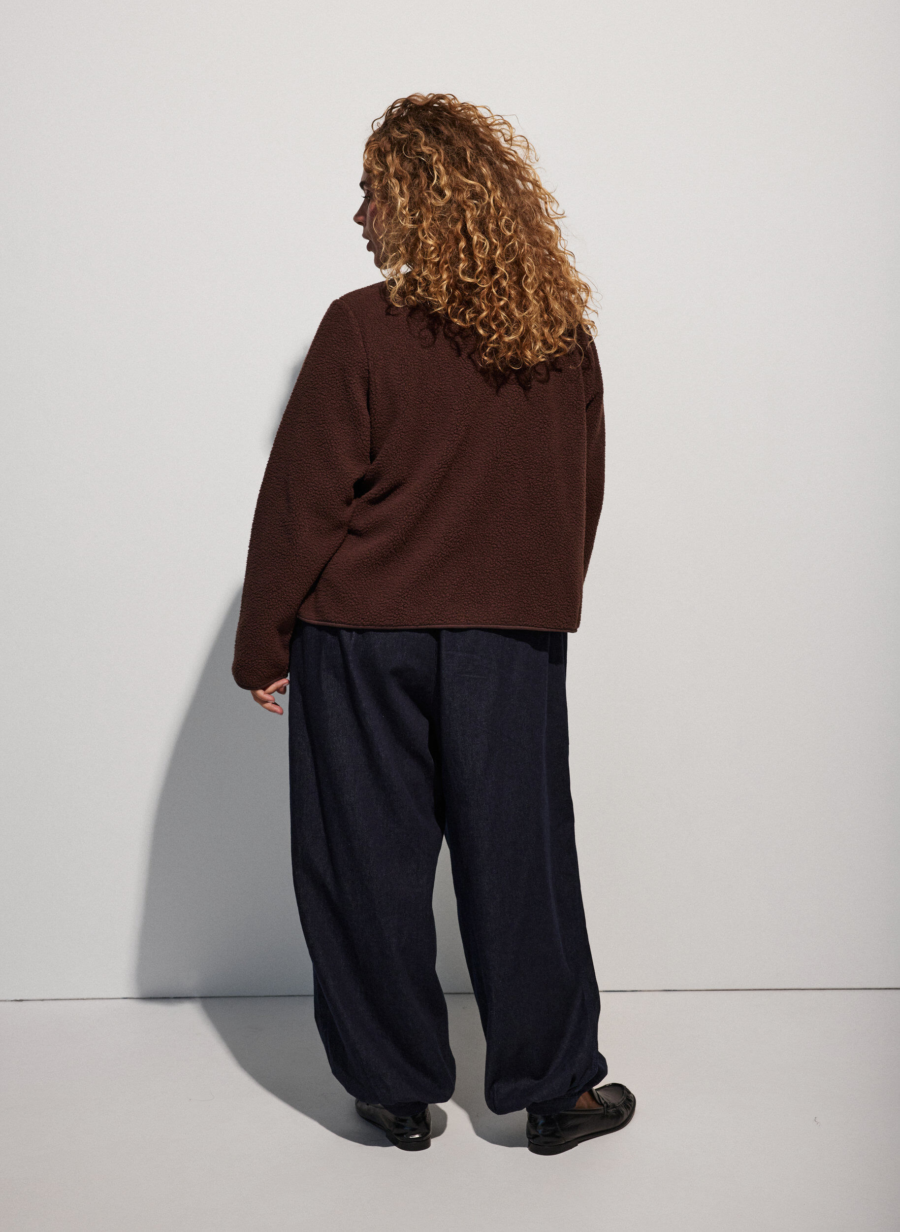 ZizziTeddyjakke med rund hals og knapper, Brun, Model image number 2