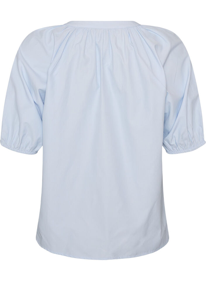 Skjortebluse med knaplukning og bindeb&aring;nd, Bl&aring;, Packshot image number 1