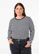 Stribet bluse med lange &aelig;rmer, Sort, Model image number 0