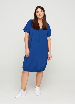 Kortærmet kjole i bomuld, Twilight Blue, Model image number 2
