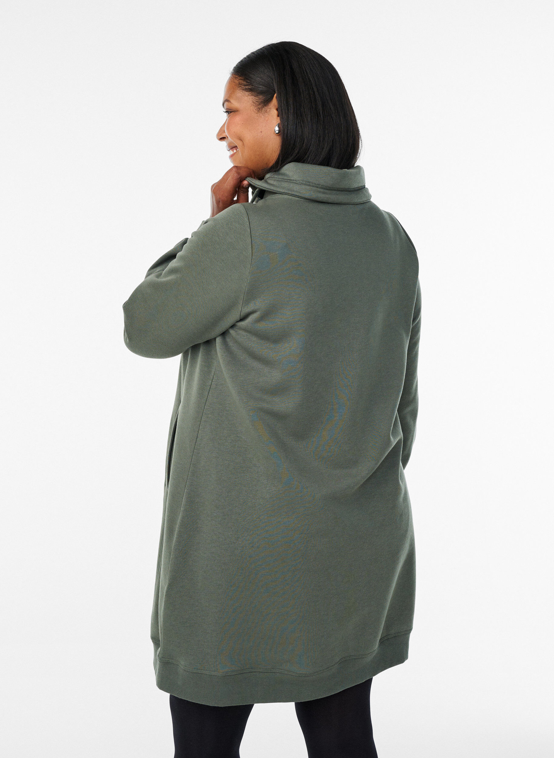 ZizziKort sweatkjole med h&oslash;j krave og lommer, Gr&oslash;n, Model image number 2