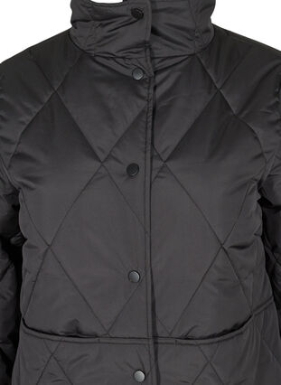 Lang quiltet jakke med høj krave og lommer, Black, Packshot image number 2