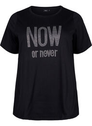 T-shirt med nitter i økologisk bomuld, Black NOW or never