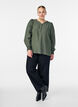 Viskosebluse med smock og rynkedetaljer, Gr&oslash;n, Model image number 1