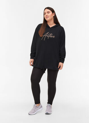 Sweatshirt med hætte og justerbar bund, Black, Model image number 2