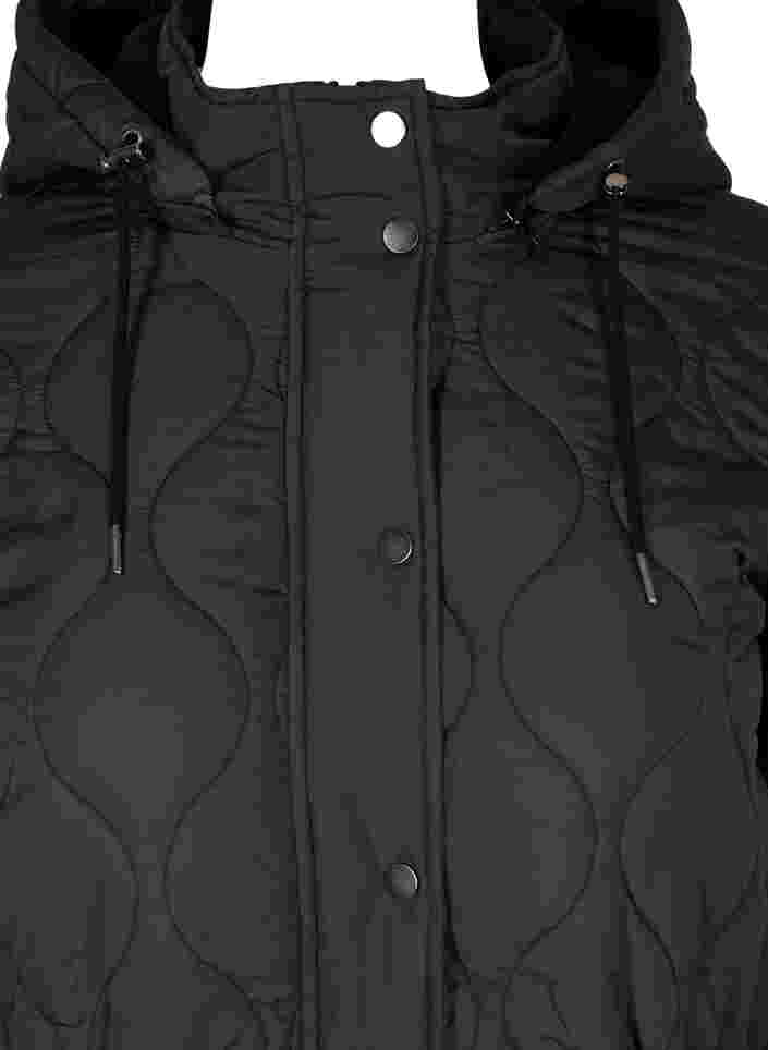 Quiltet termojakke med fleecefor og aftagelig hætte, Black, Packshot image number 2