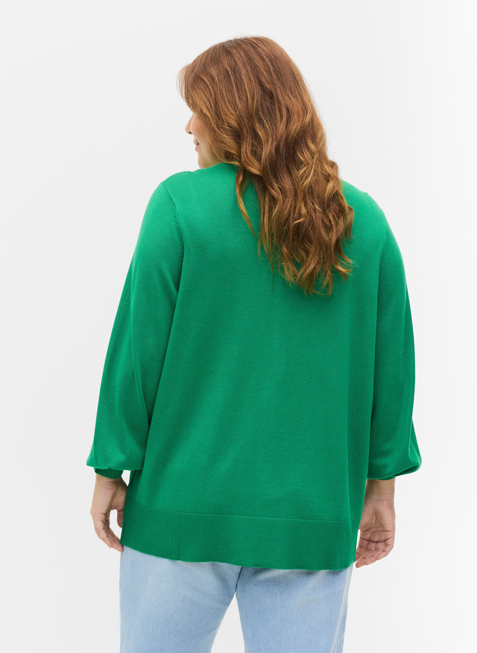 Zizzi Strikket cardigan med knapper i viskosemix, Jolly Green, Model image number 1