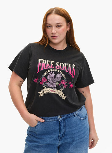 T-shirt i økologisk bomuld med ørne motiv, Grey Free Souls, Model image number 0
