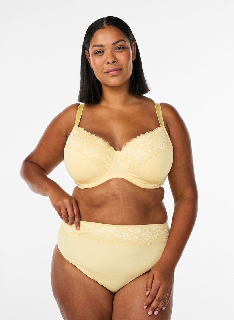 Vatteret bh med blonder og dobby-struktur, Gul, Model image number 1