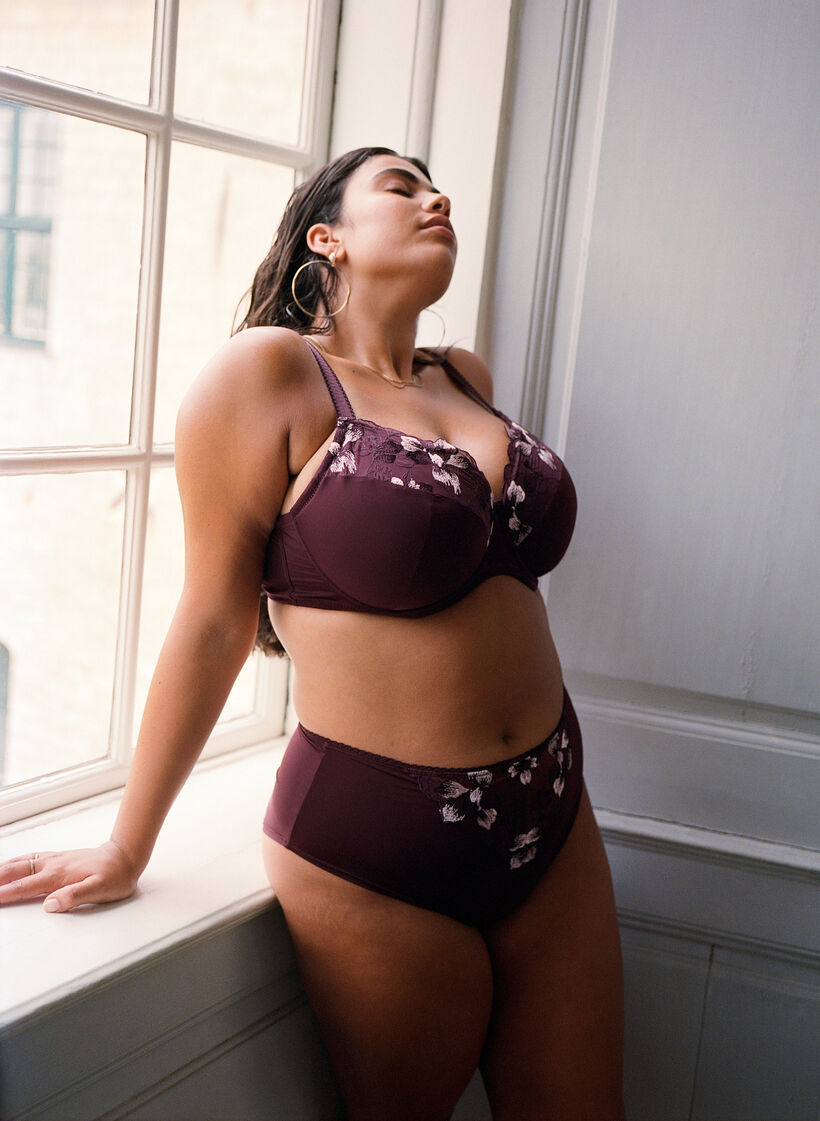 Microfiber trusse med blomsterbroderi, Mørk Bordeaux, Image image number 0