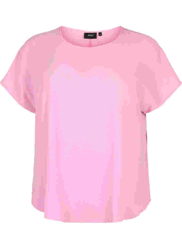 Bluse med korte ærmer og rund halsudskæring, Rosebloom, Packshot image number 0