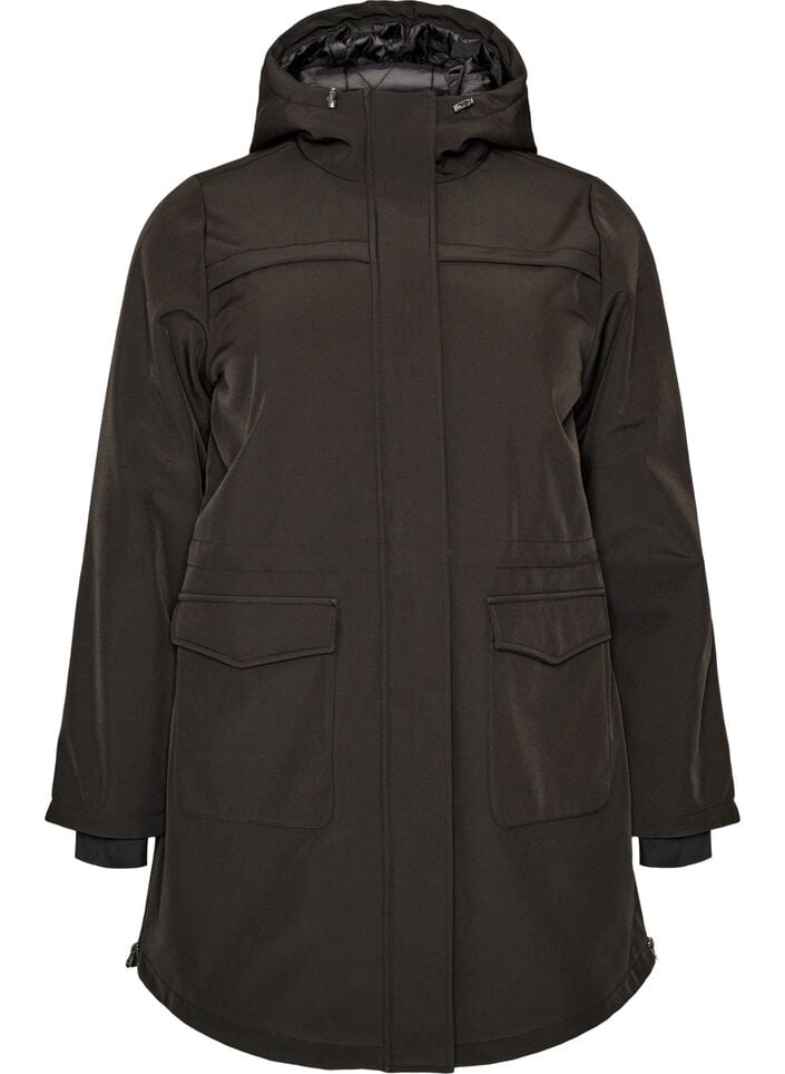 Vandafvisende softshelljakke med quiltet foer, Sort, Packshot image number 0