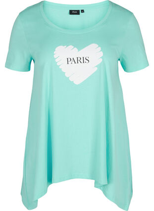 Kortærmet bomulds t-shirt med a-form , Aqua Sky PARIS, Packshot image number 0