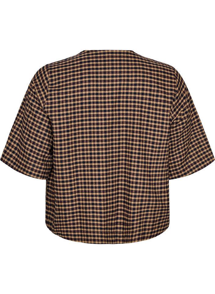 Ternet bluse med brystlommer, Brun, Packshot image number 1