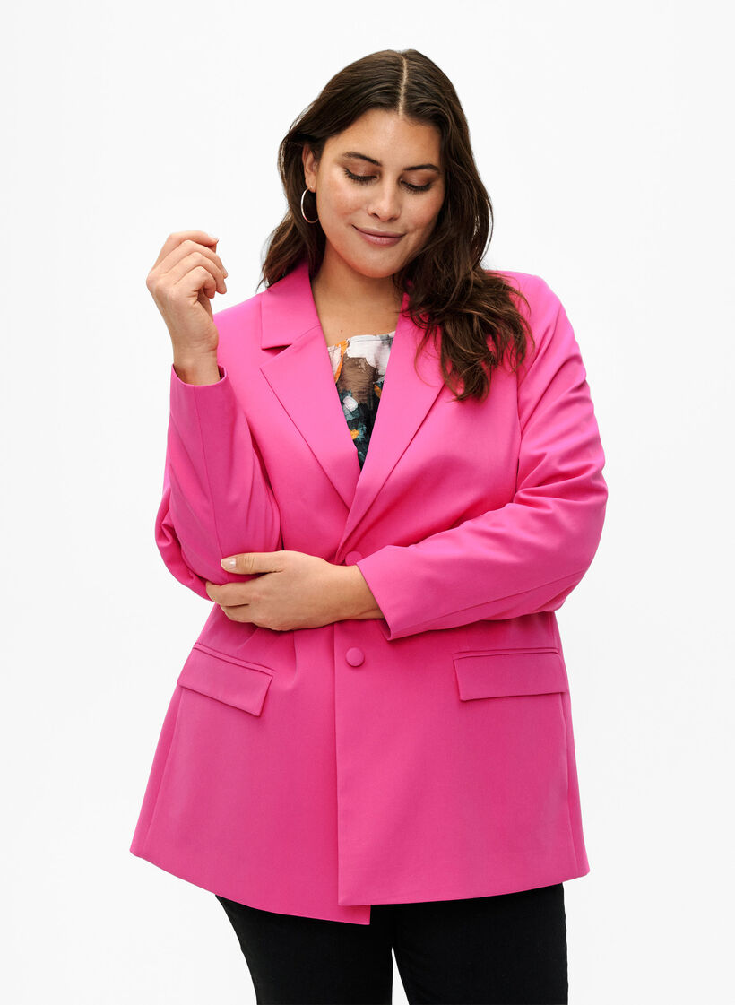 Klassisk blazer med knaplukning, Pink Yarrow, Model image number 0