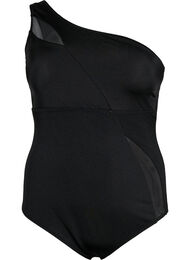 One-shoulder badedragt med meshdetaljer, Black