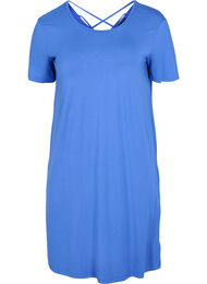 Kortærmet viskose kjole med rygdetalje, Dazzling Blue