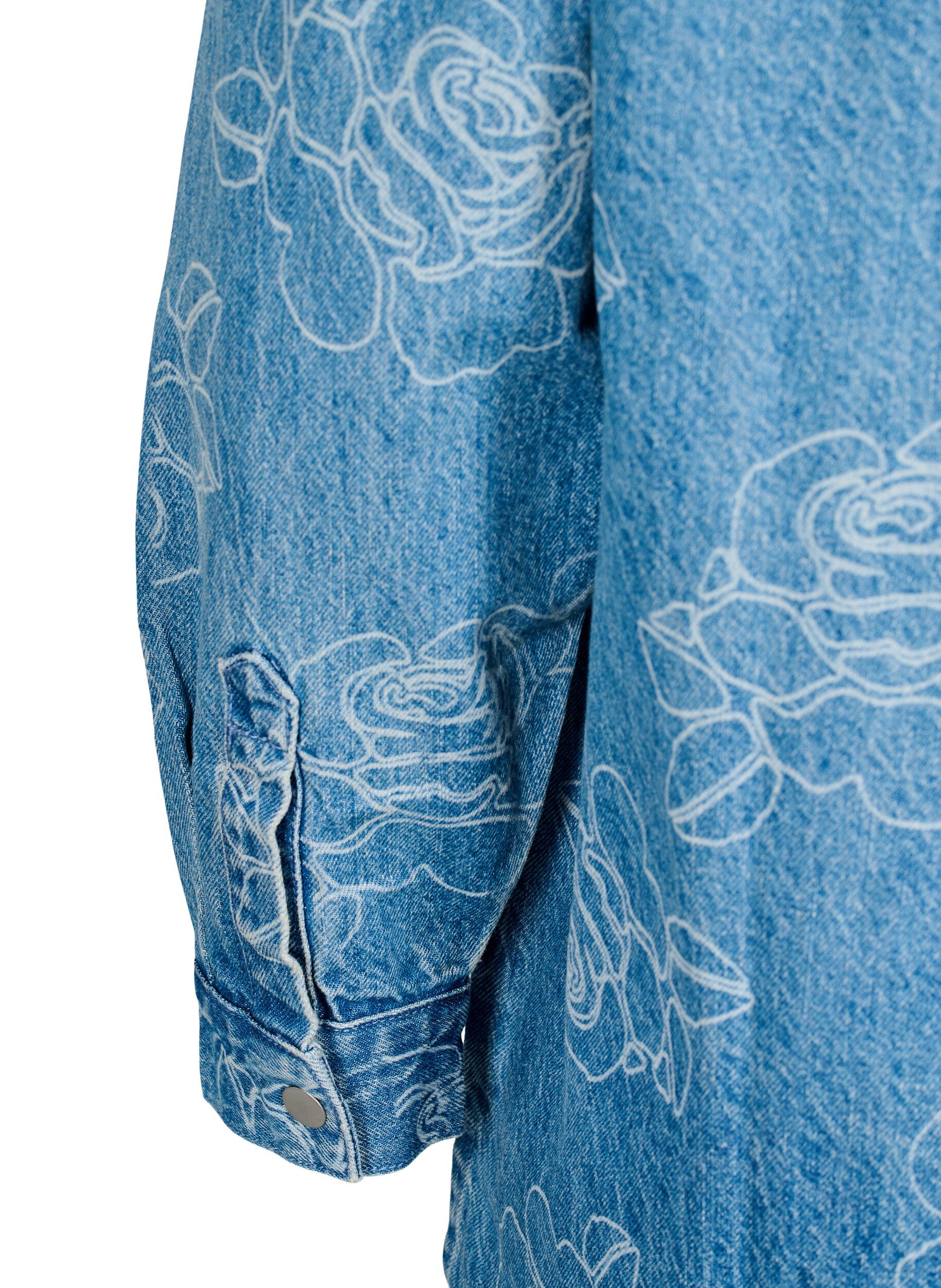 Zizzi Denimjakke med blomster, Light Blue Denim, Packshot image number 3