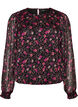 Blomstret chiffonbluse med transparente &aelig;rmer, Sort, Packshot image number 0