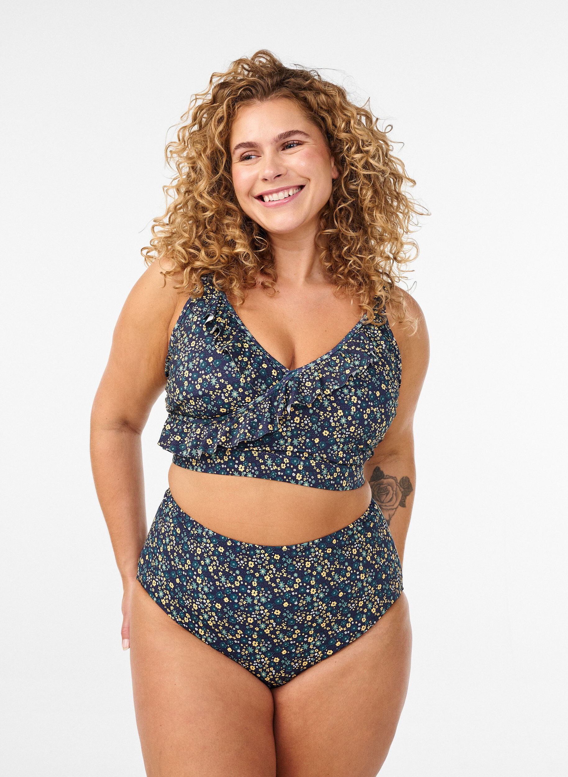 Bikinitrusser med print og h&oslash;j talje, Gr&oslash;n, Model