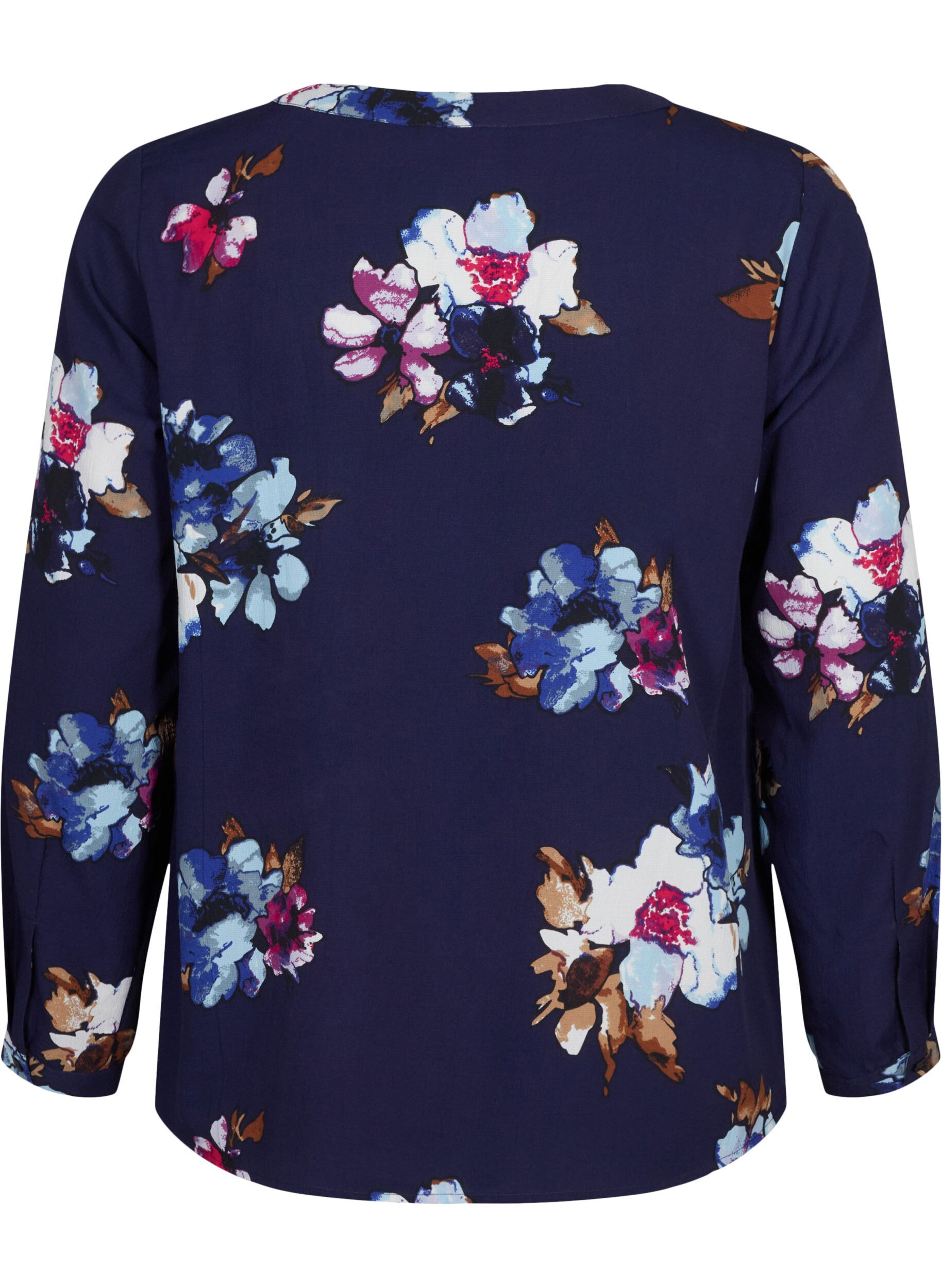 Zizzi FLASH - Lang&aelig;rmet bluse med print, Big Blue Flower, Packshot image number 1