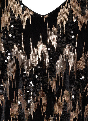 Langærmet velour bluse med pailletter, Black w. Sequins, Packshot image number 2