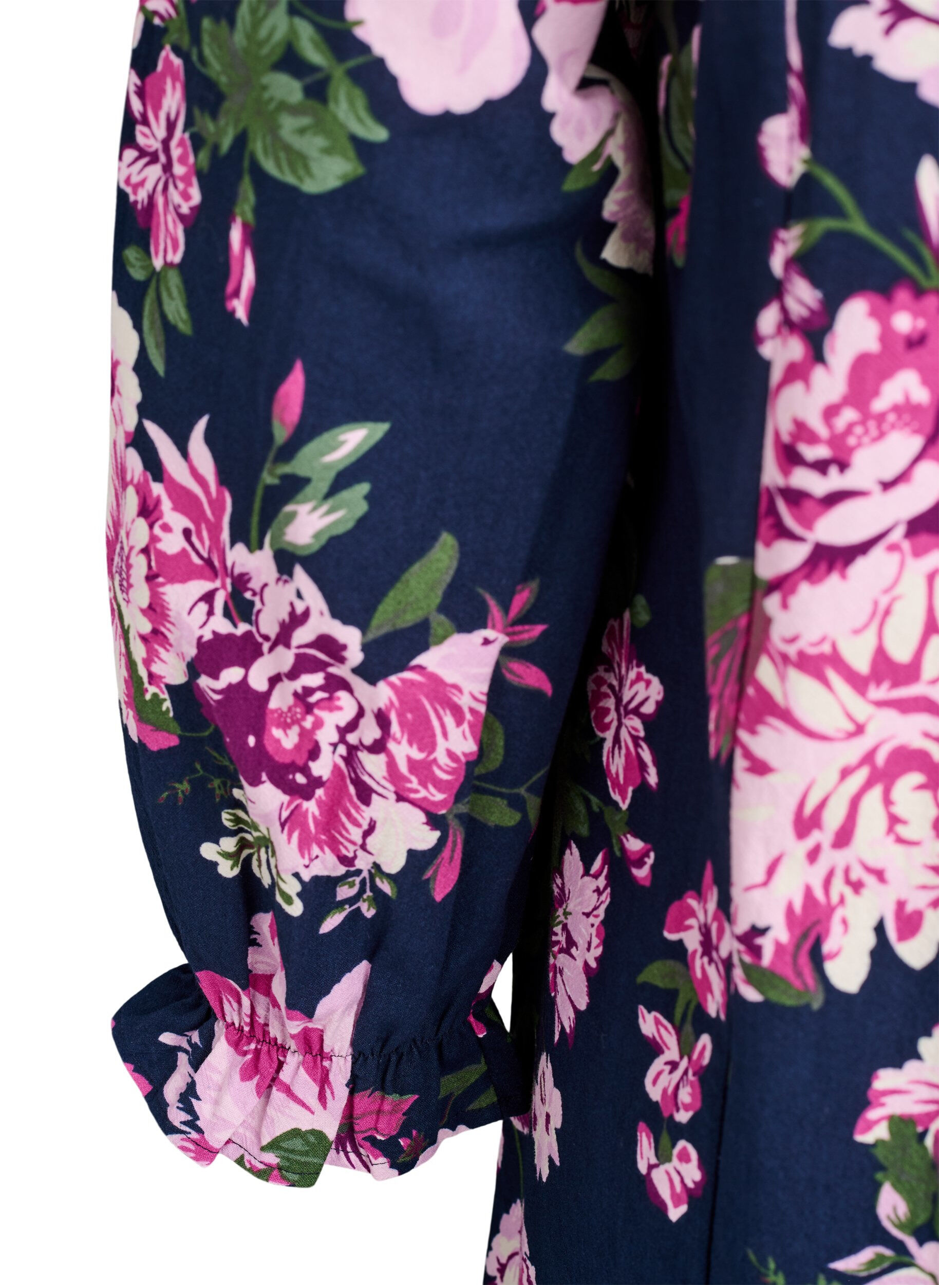 Zizzi Kort bomuldskjole med V-hals og lange &aelig;rmer, Bl&aring;, Packshot image number 3