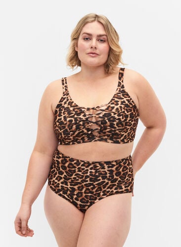 Højtaljet bikinitrusse med leoprint, Leopard Print, Model image number 0