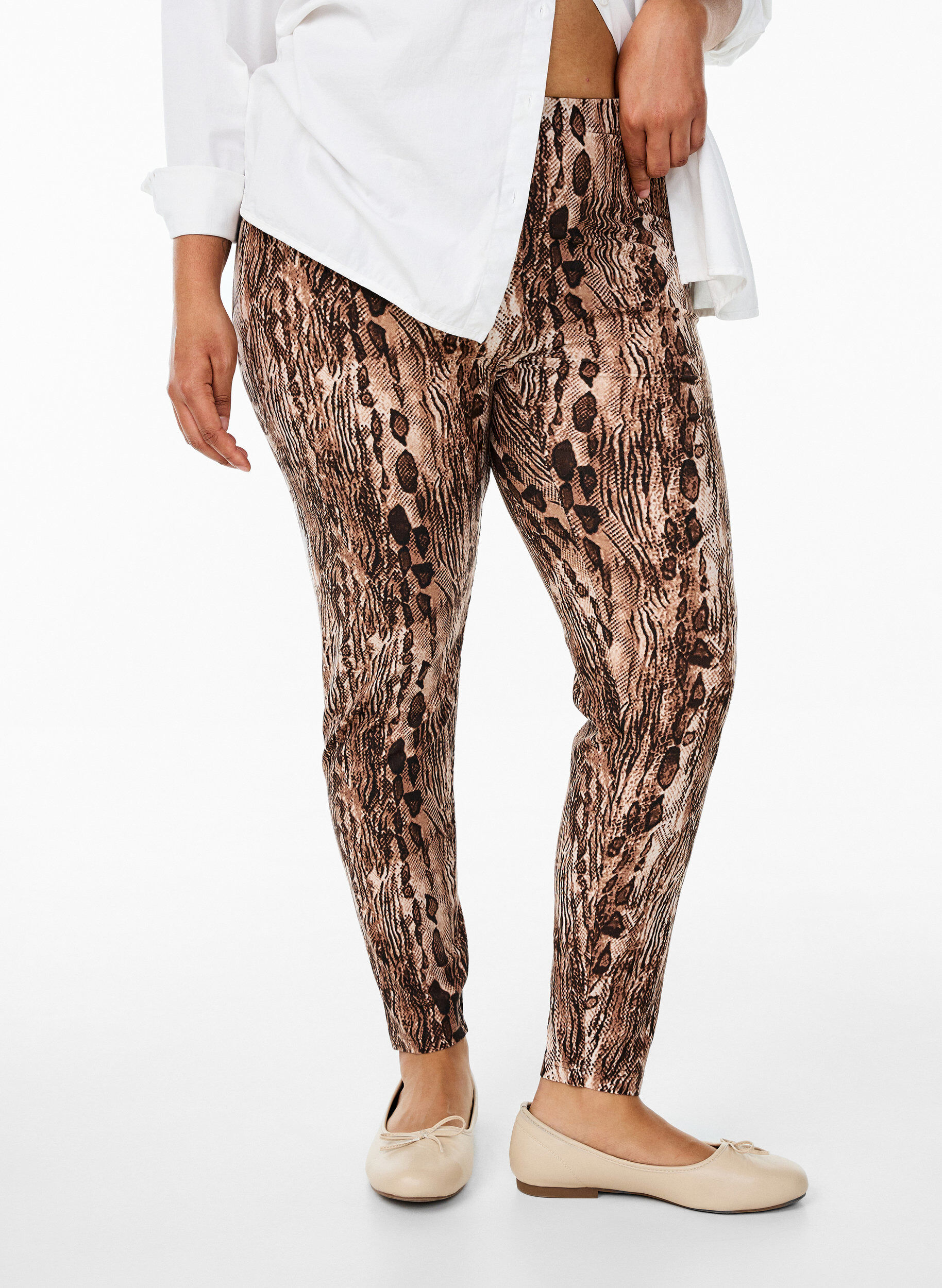 Viskose leggings med print, Brun, Model