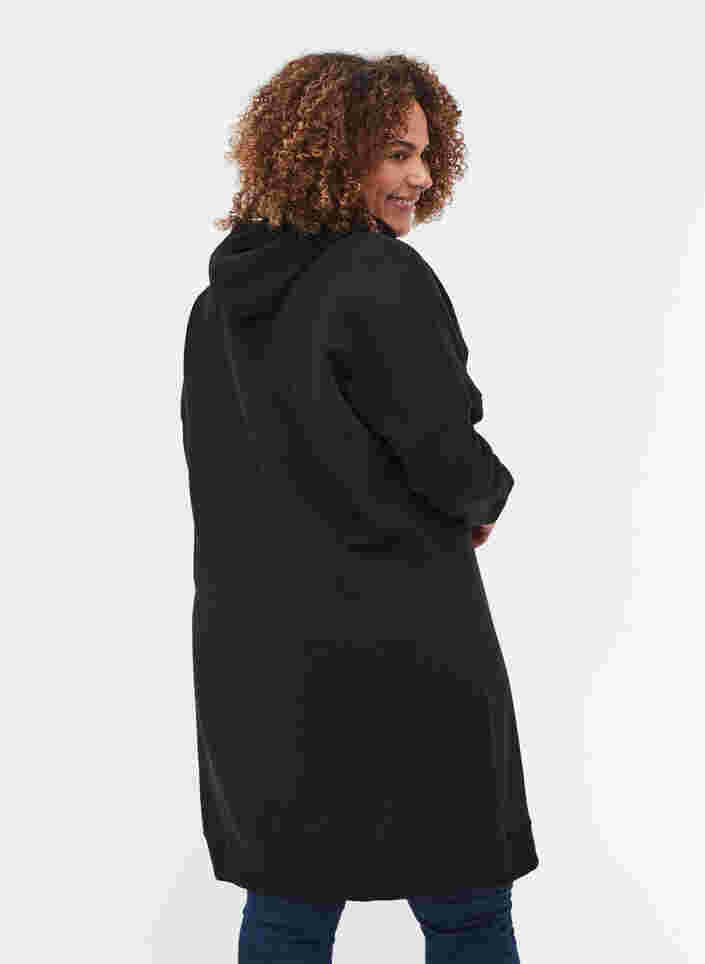 Bomulds sweatkjole med hætte og tekstprint, Black, Model image number 1