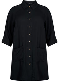 Lang viskoseskjorte med lommer og 3/4 ærmer, Black