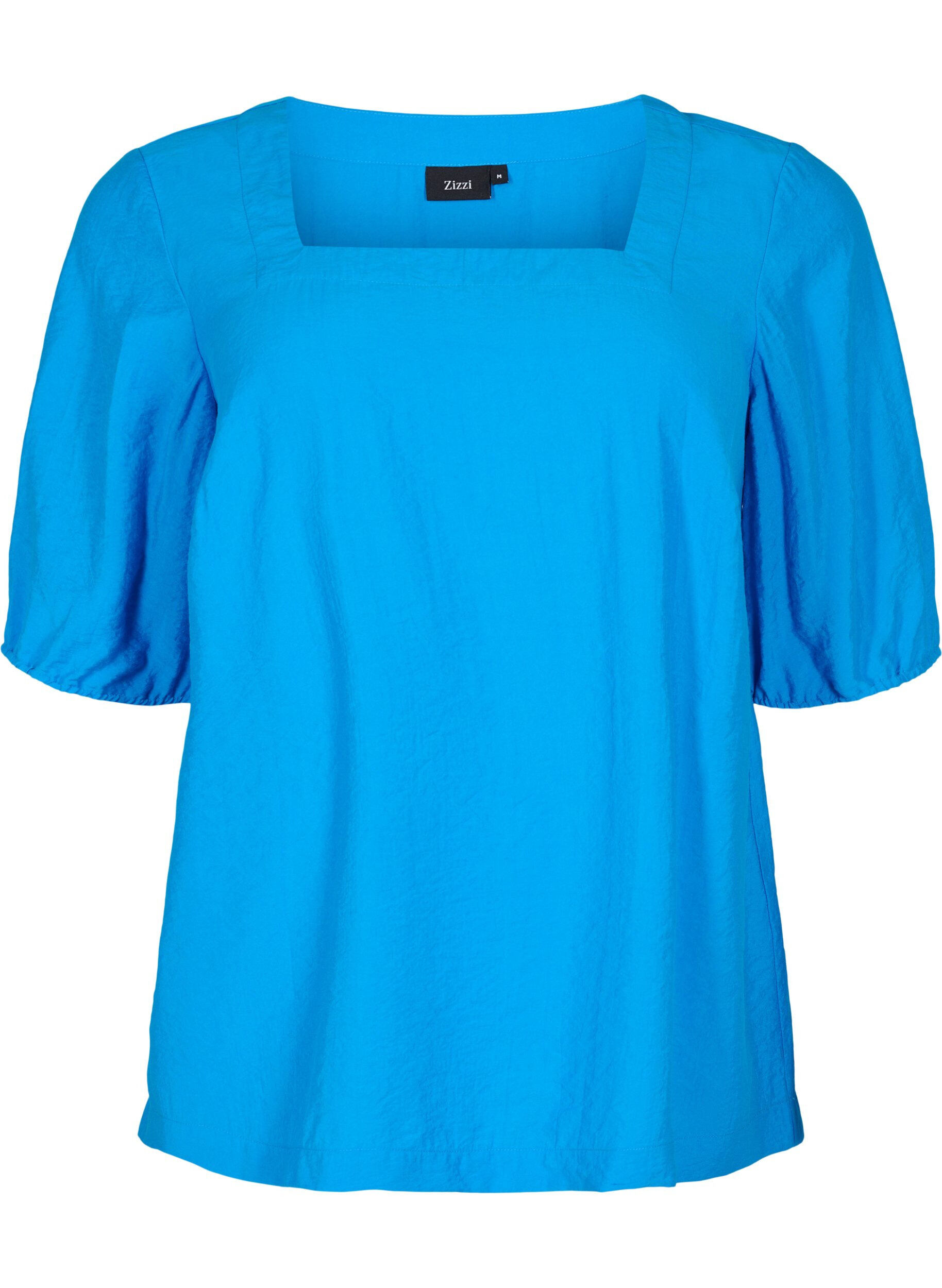 Zizzi Bluse med ballon&aelig;rmer, Indigo Bunting, Packshot image number 0