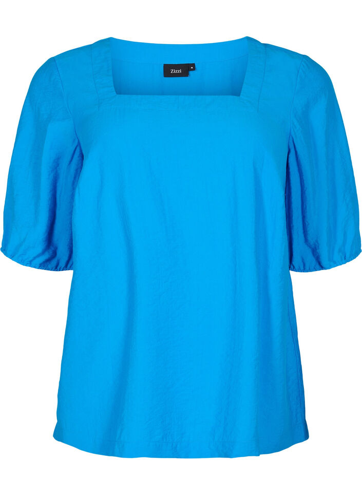 Bluse med ballonærmer, Indigo Bunting, Packshot image number 0