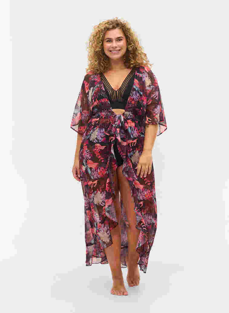 Strand kimono med print, Leaf AOP, Model