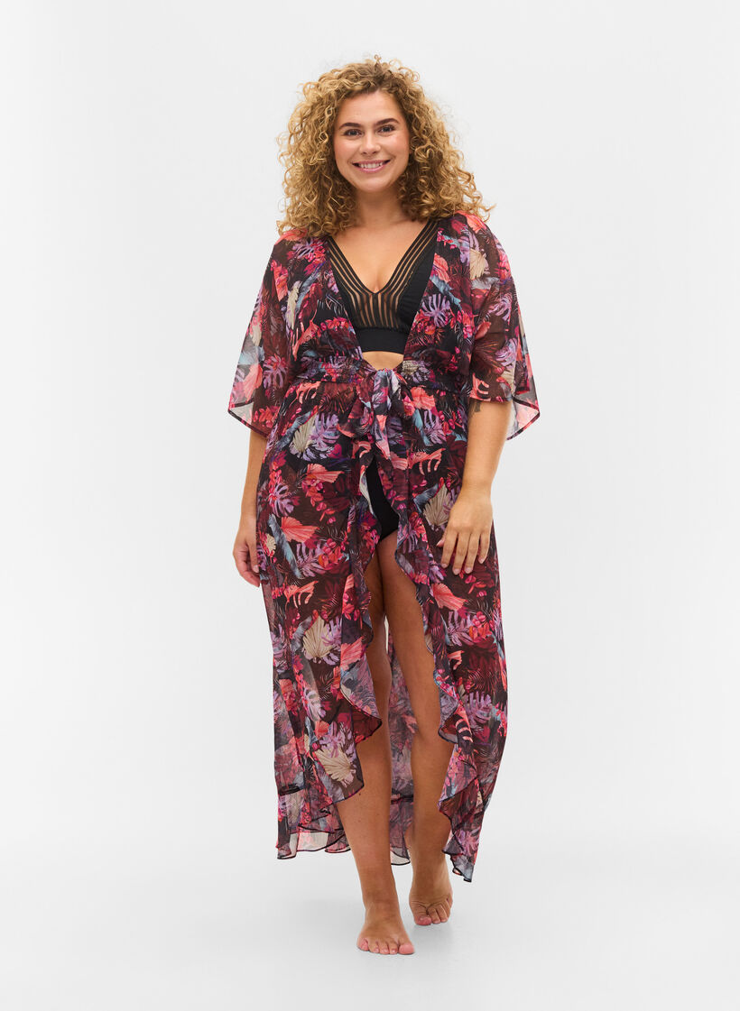Strand kimono med print, Leaf AOP, Model