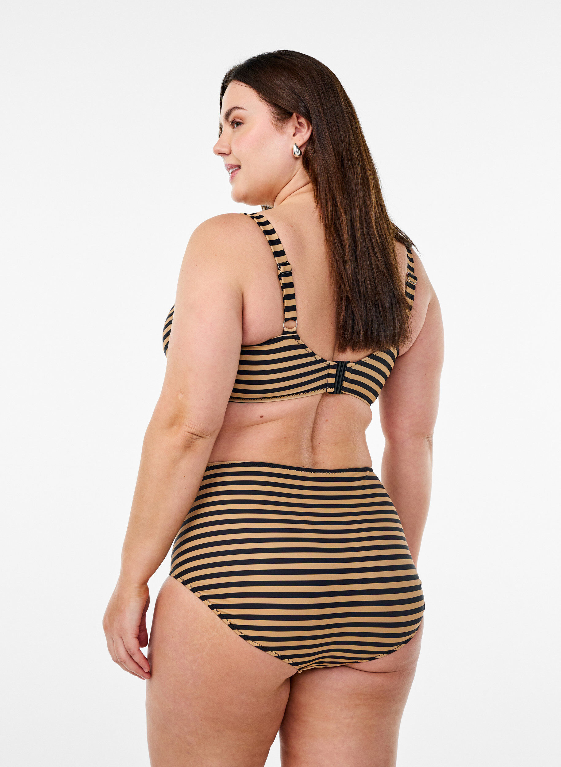 ZizziH&oslash;jtaljet bikinitrusse med striber, Brun, Model image number 1