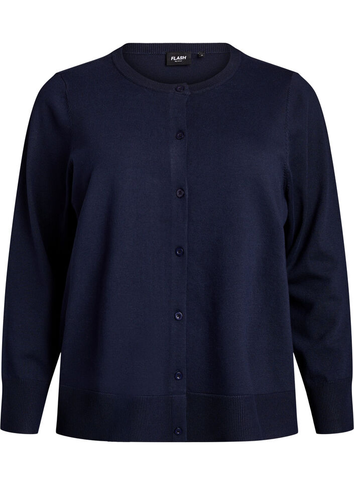 Finstrikket cardigan med rund hals, Bl&aring;, Packshot image number 0
